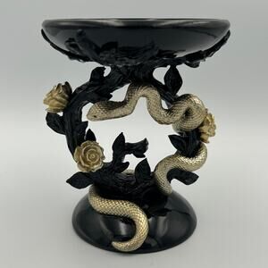 Bath & Body Works 3 Wick Gold Snake & Roses Pedestal Candle Holder Halloween